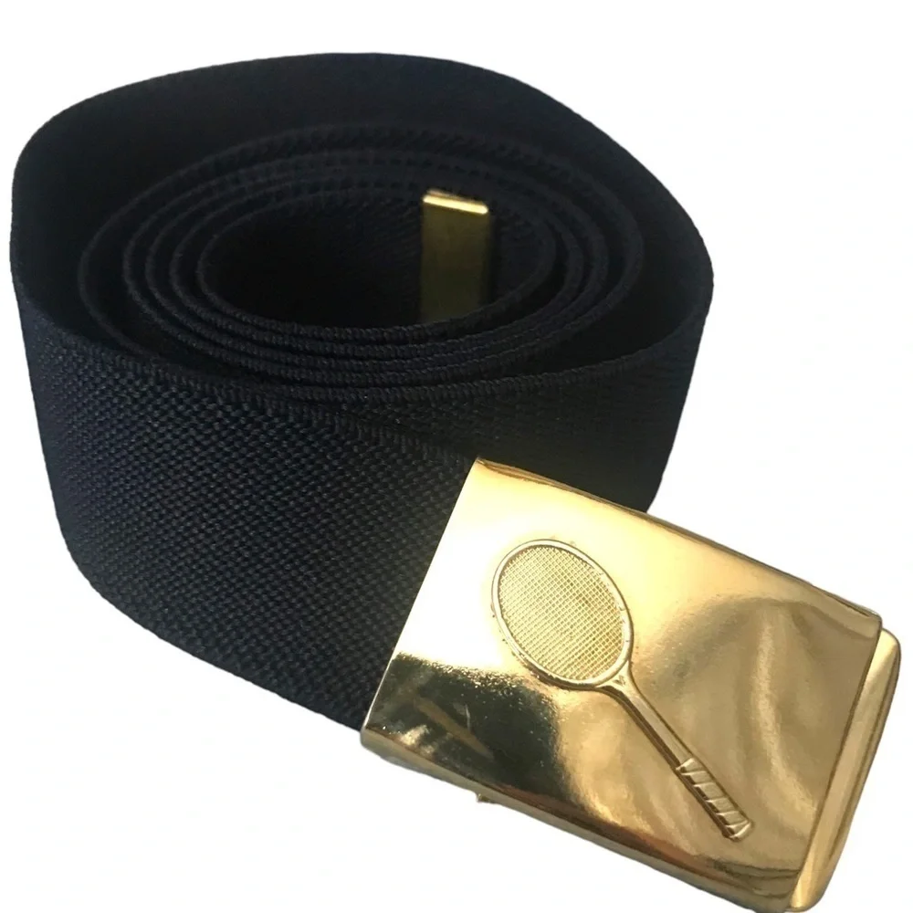 Vintage Woman’s Athletic Belt Tennis Belt Stretch Navy Blue Thin 1” Gold Buckle